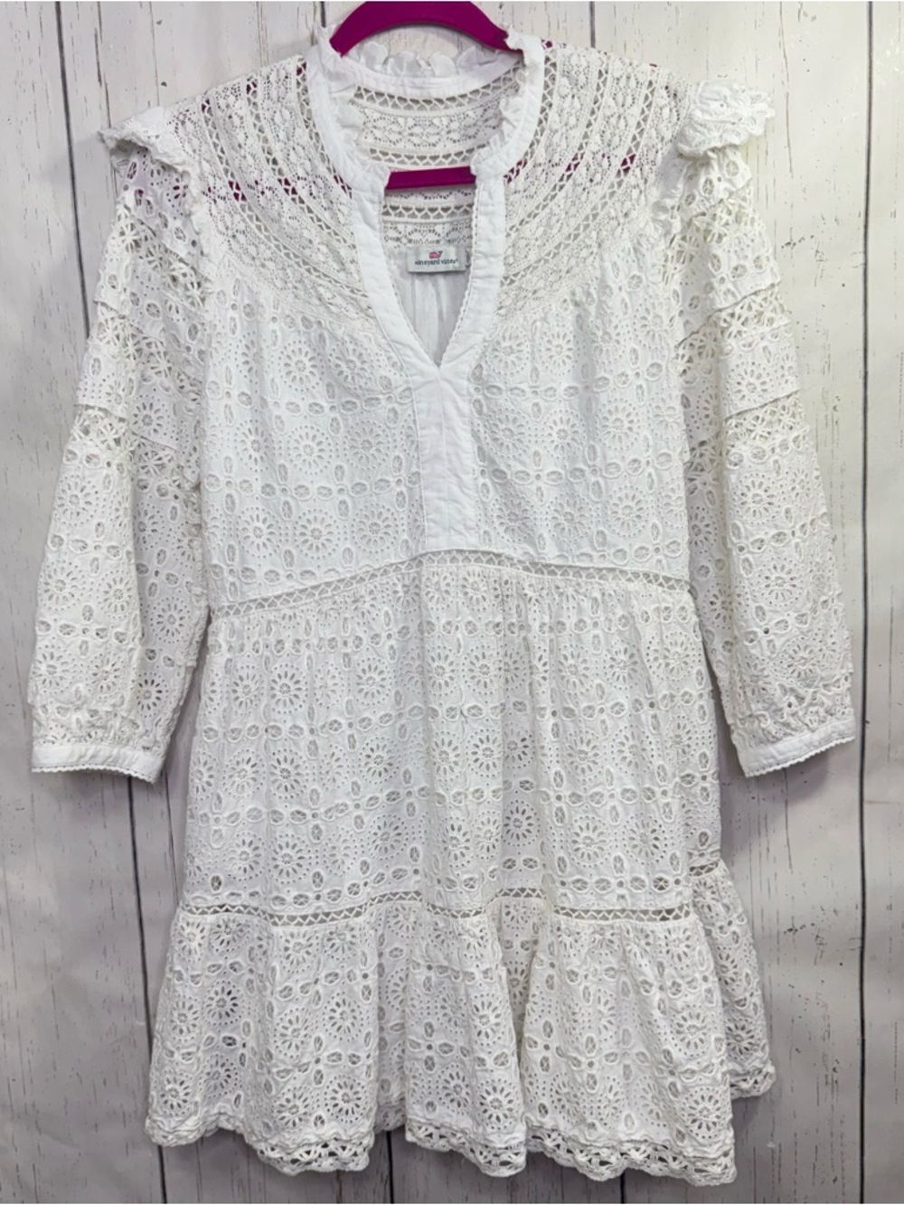 Vineyard Vines White Eyelet Lace Cottagecore Mini Dress Resort Romantic Size M